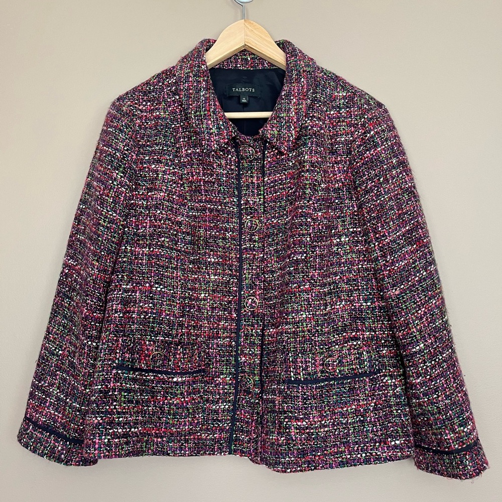 {Talbots} Tweed Boucle Wool Blend Blazer Jacket - Womens 12